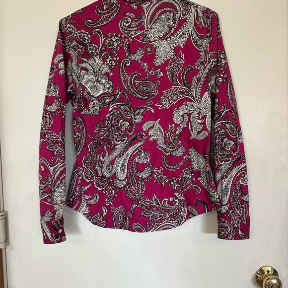 Talbots Women's Size 10P Paisley Stretch Cotton Sateen Button Down
Shirt - Picture 2 of 10